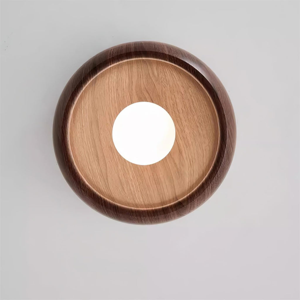 Scandi Wood Dome Flush Ceiling Light, 30 cm