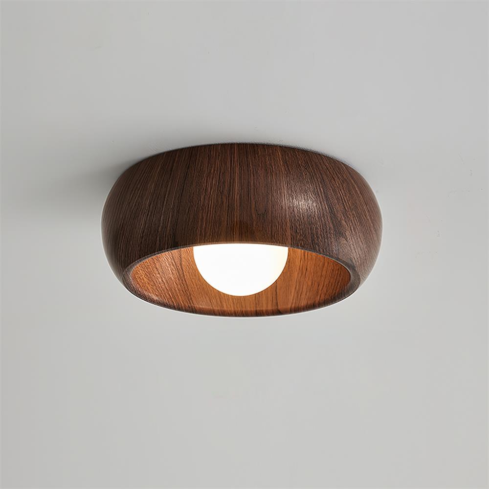 Scandi Wood Dome Flush Ceiling Light, 30 cm