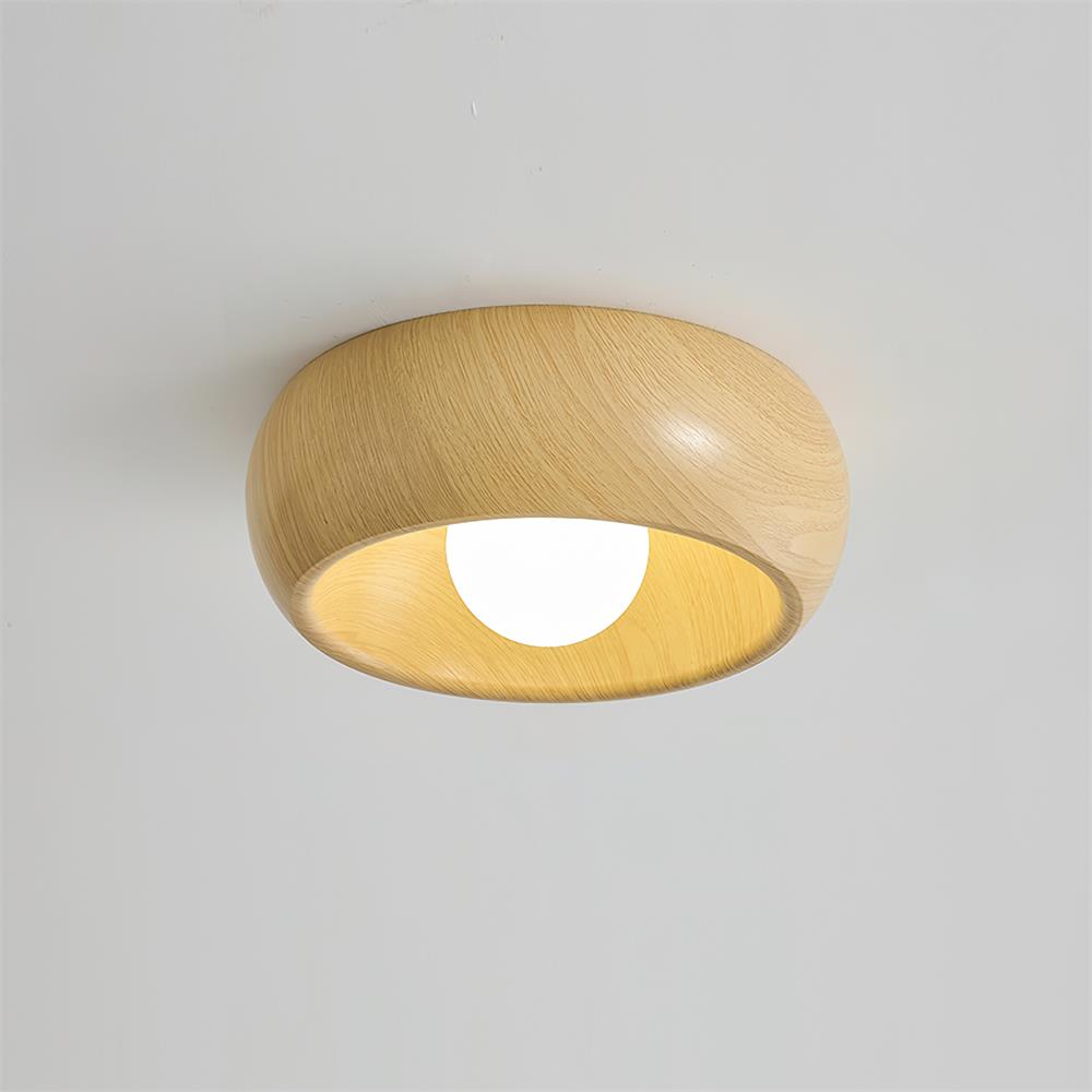 Scandi Wood Dome Flush Ceiling Light, 30 cm