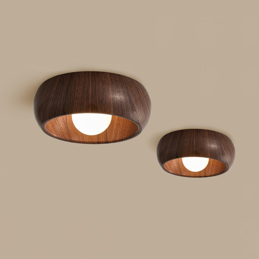 Scandi Wood Dome Flush Ceiling Light, 30 cm