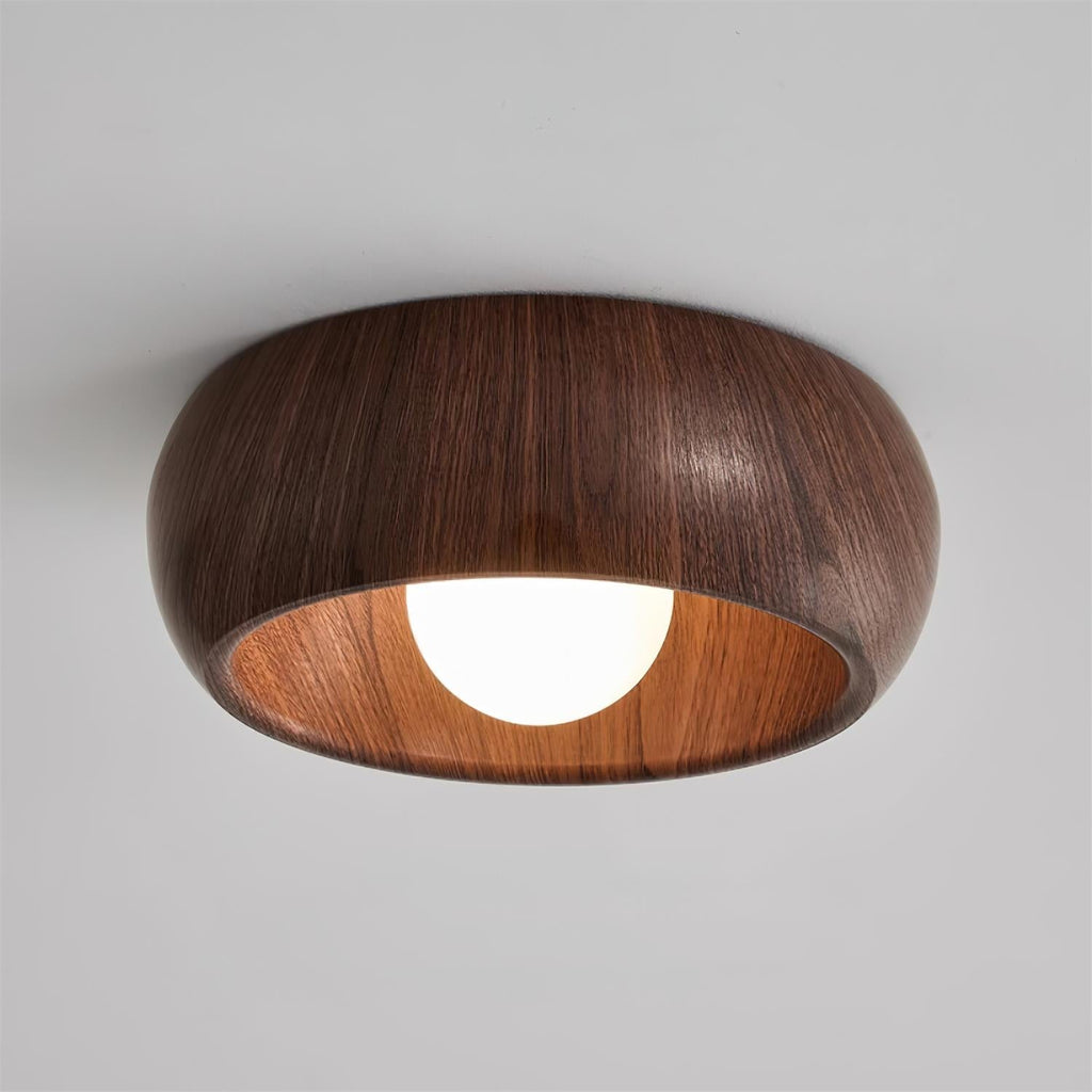 Scandi Wood Dome Flush Ceiling Light, 30 cm