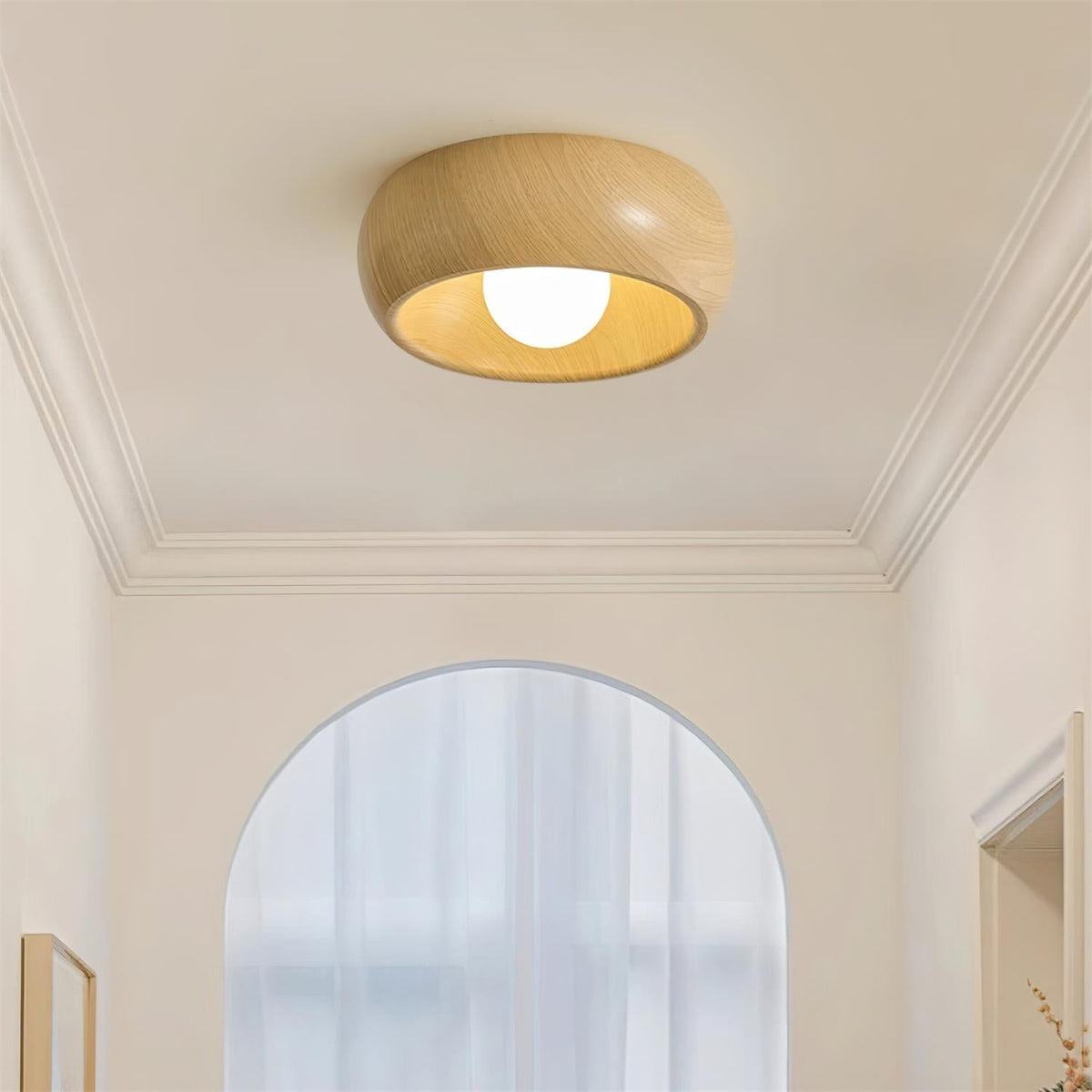Scandi Wood Dome Flush Ceiling Light, 30 cm