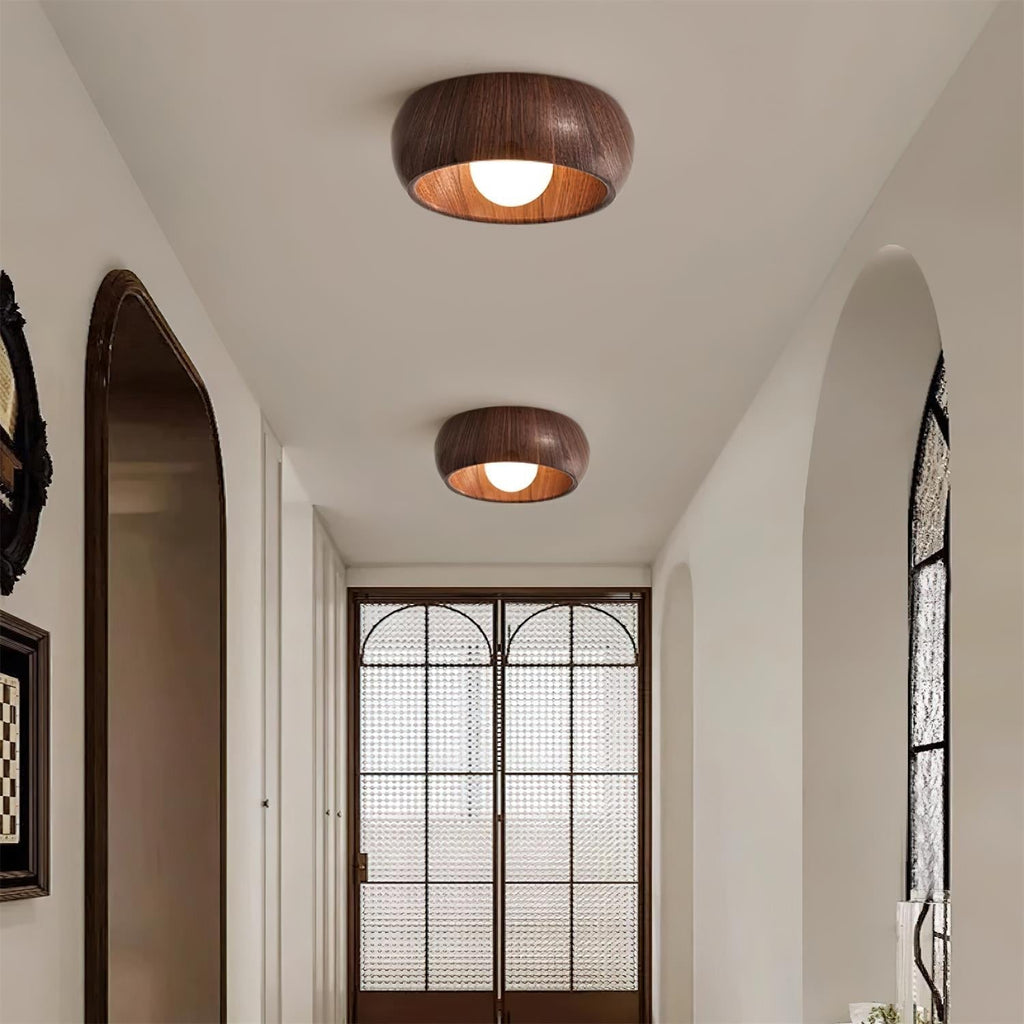 Scandi Wood Dome Flush Ceiling Light, 30 cm