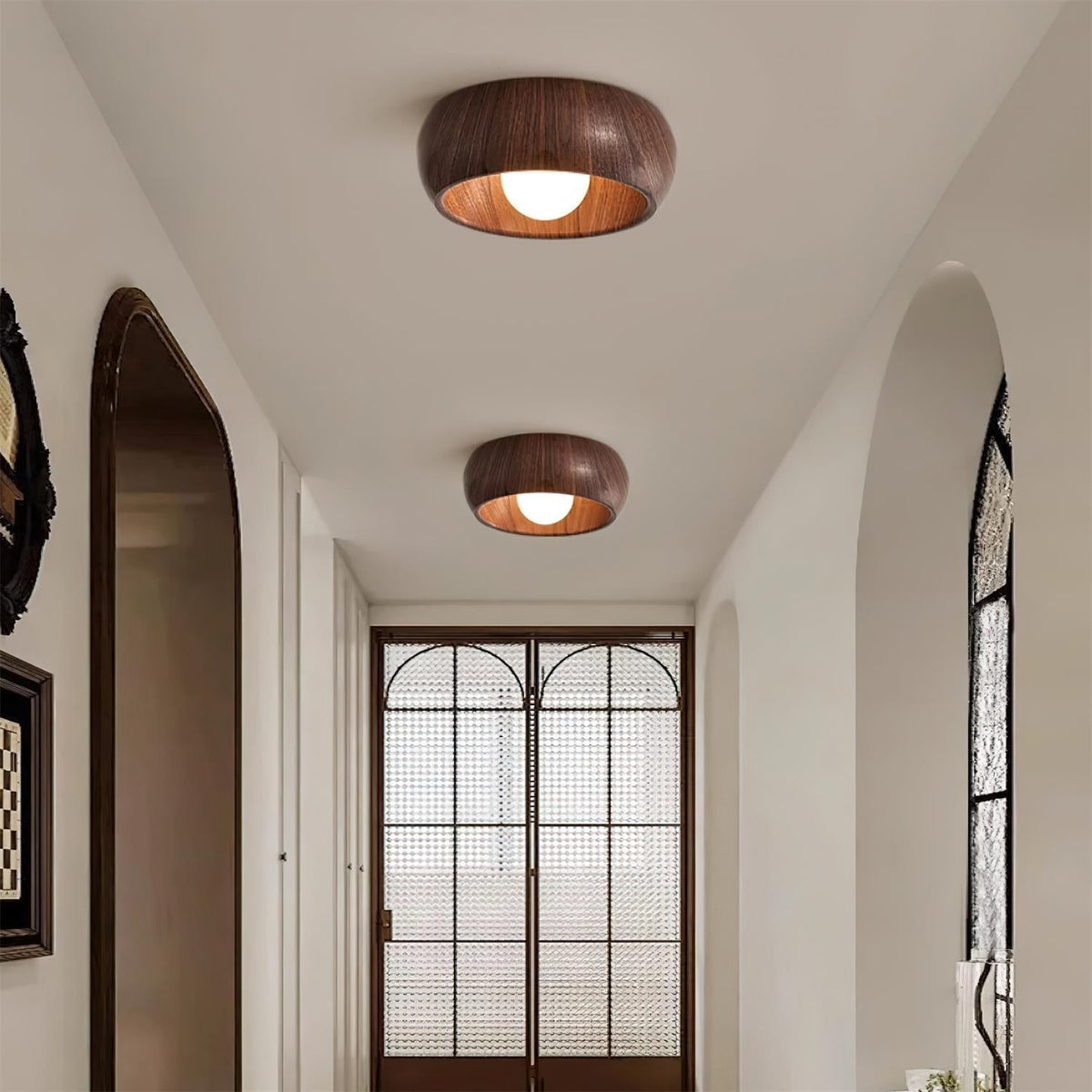Scandi Wood Dome Flush Ceiling Light, 30 cm