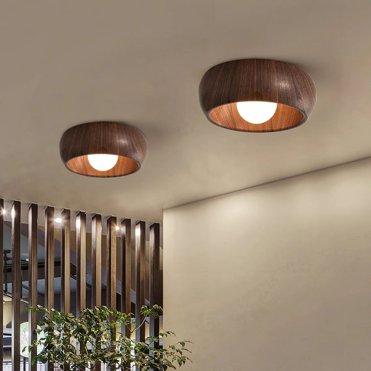 Scandi Wood Dome Flush Ceiling Light, 30 cm
