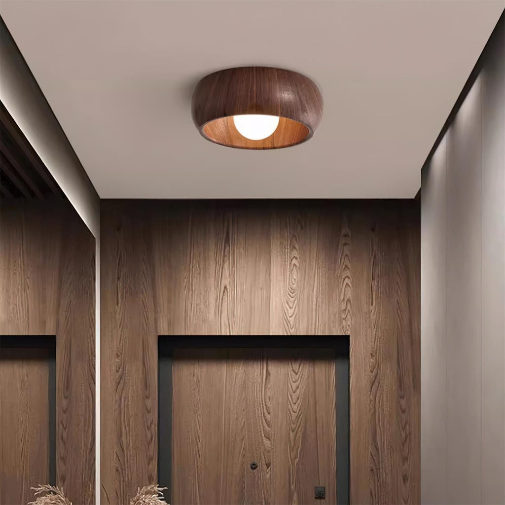 Scandi Wood Dome Flush Ceiling Light, 30 cm