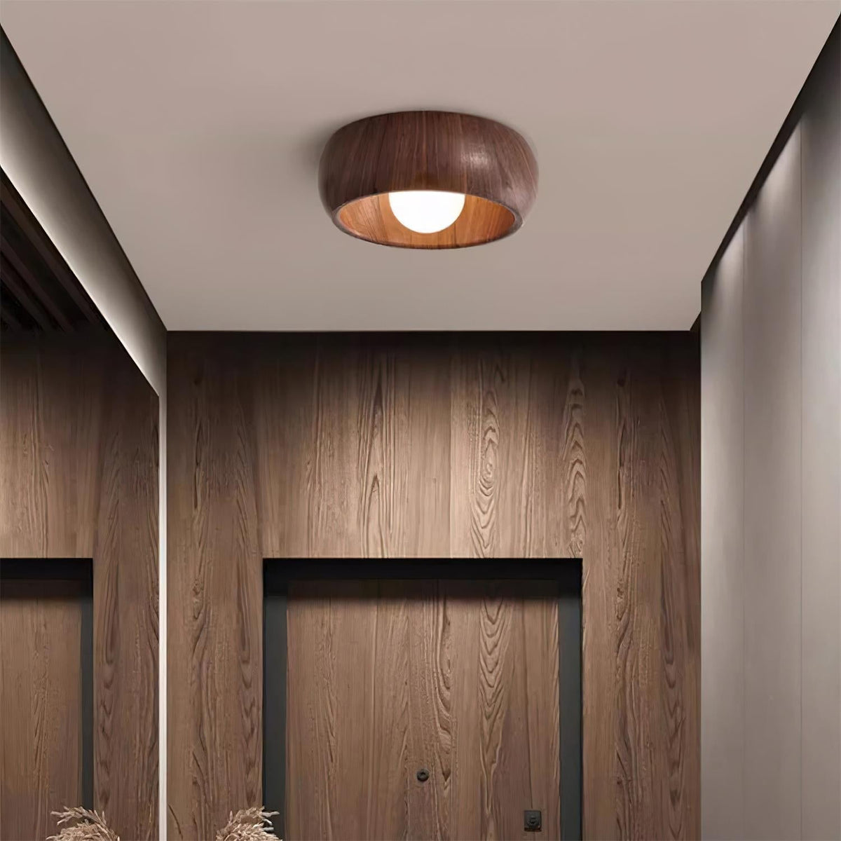 Scandi Wood Dome Flush Ceiling Light, 30 cm