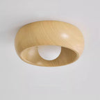Scandi Wood Dome Flush Ceiling Light, 30 cm