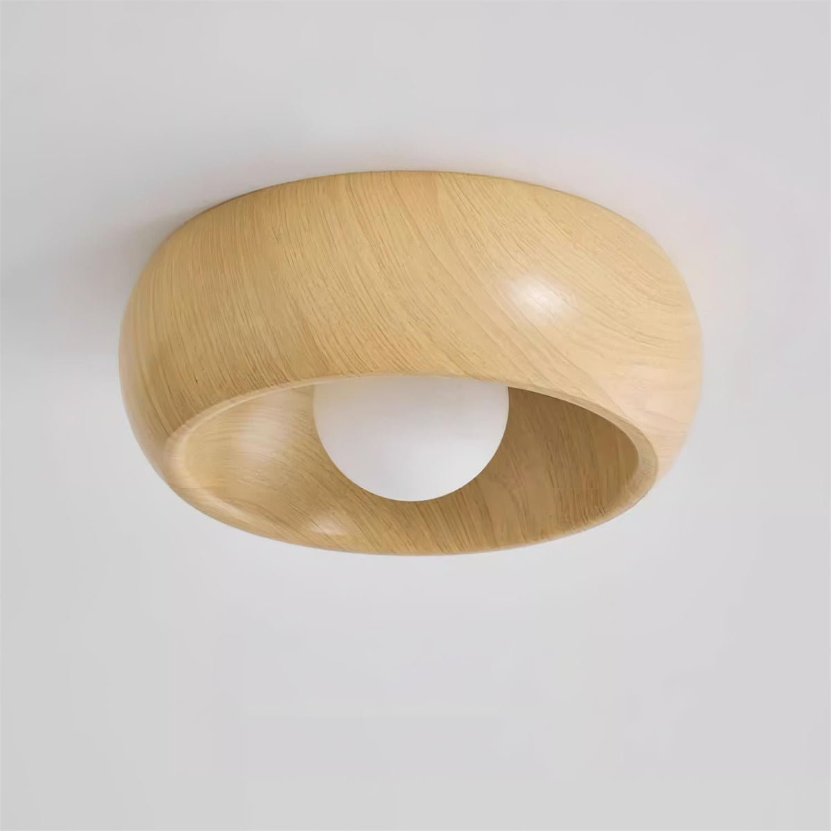 Scandi Wood Dome Flush Ceiling Light, 30 cm