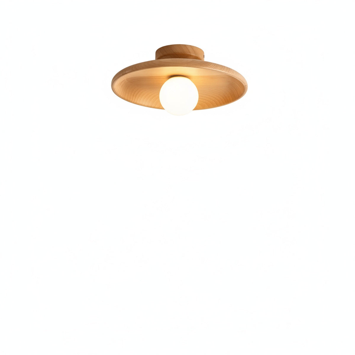 Scandi Wood Effect Saucer Ceiling Light with Opal Globe