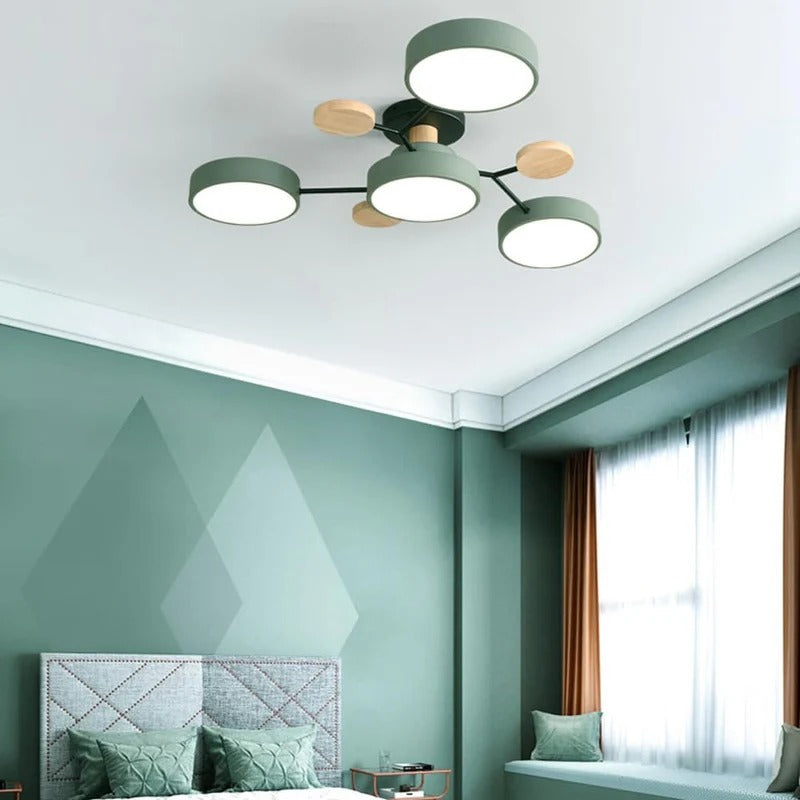 Scandi Semi Flush Ceiling Light with Globes and Wood Detail