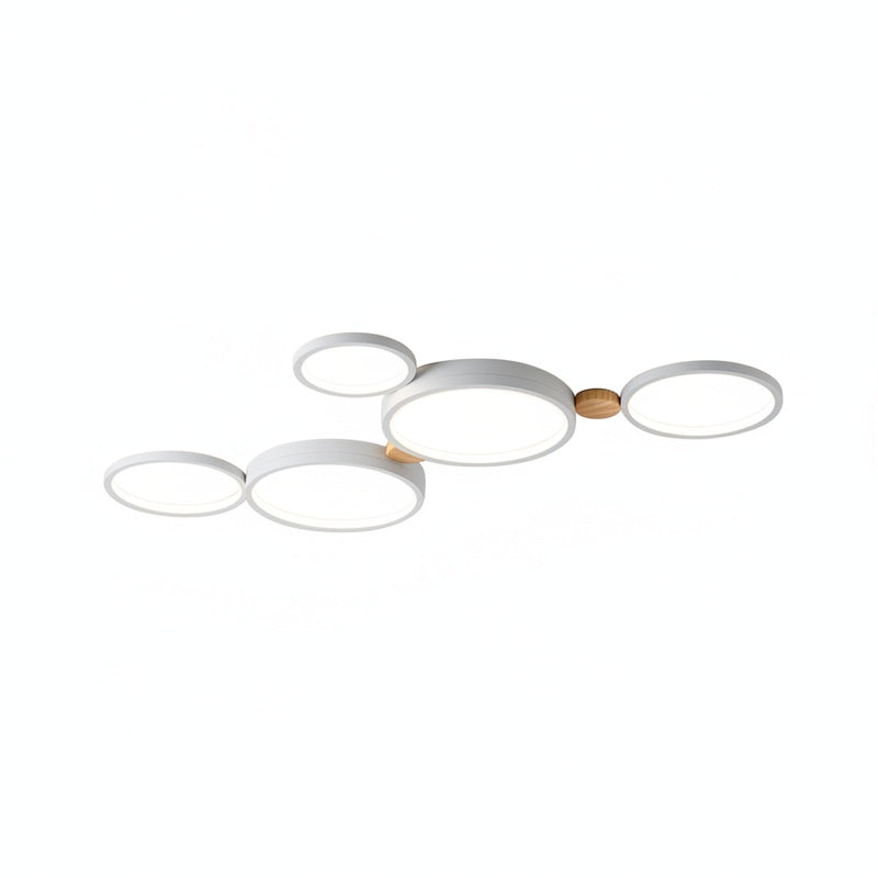 Scandinavian Ceiling Light with Round Shades and Wood Links