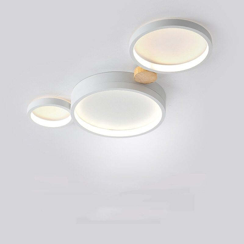 Scandinavian Ceiling Light with Round Shades and Wood Links