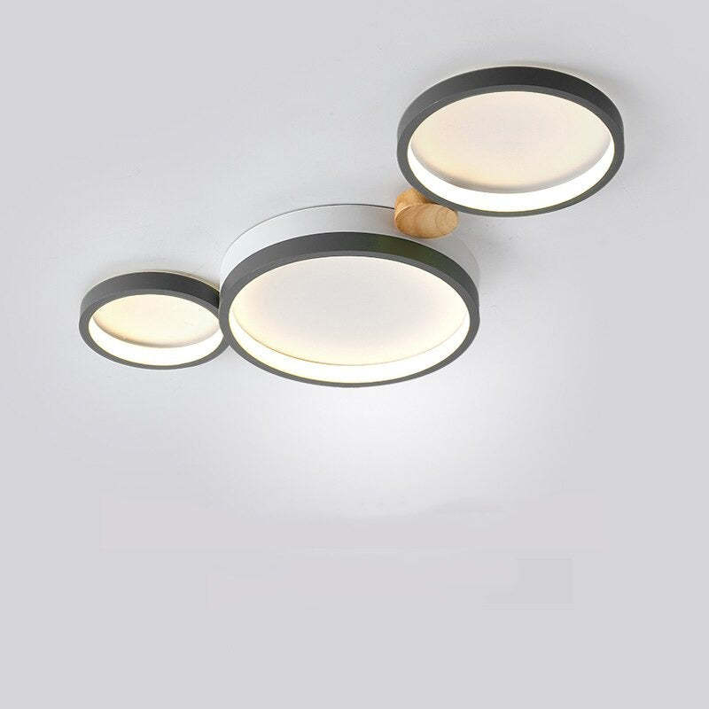 Scandinavian Ceiling Light with Round Shades and Wood Links