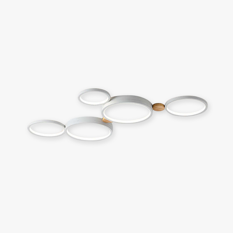 Scandinavian Ceiling Light with Round Shades and Wood Links