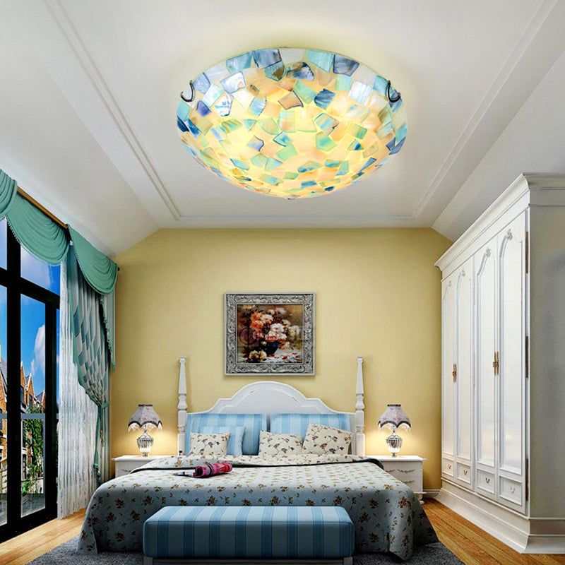 Tiffany-Style Shell Mosaic Flush Mount Ceiling Light