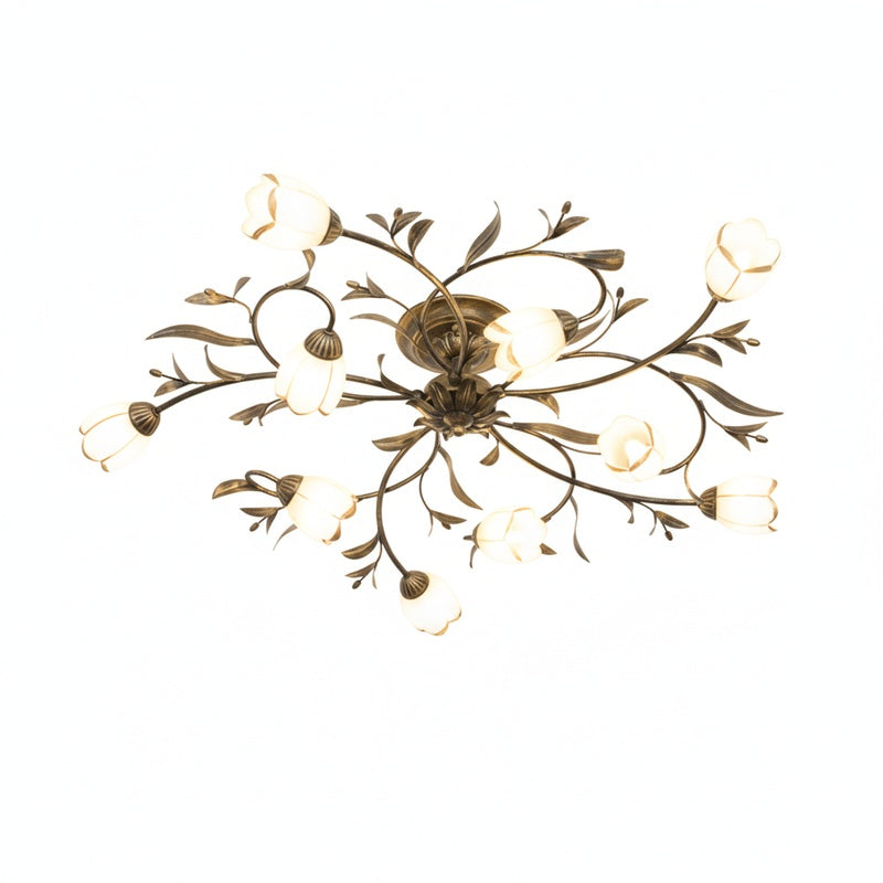 Vintage Tulip Glass Semi-Flush Ceiling Light