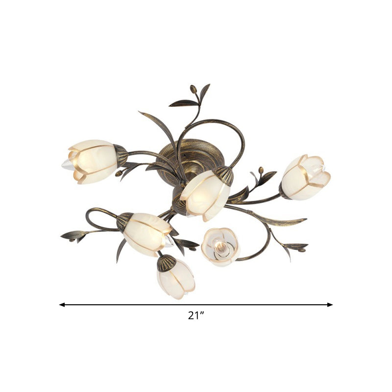 Vintage Tulip Glass Semi-Flush Ceiling Light