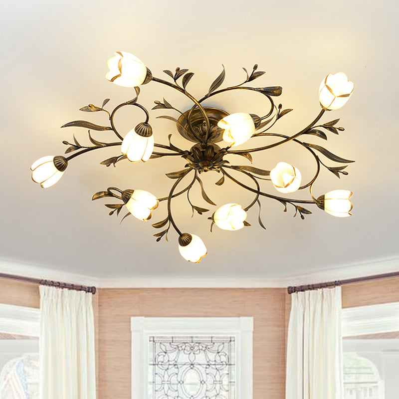 Vintage Tulip Glass Semi-Flush Ceiling Light