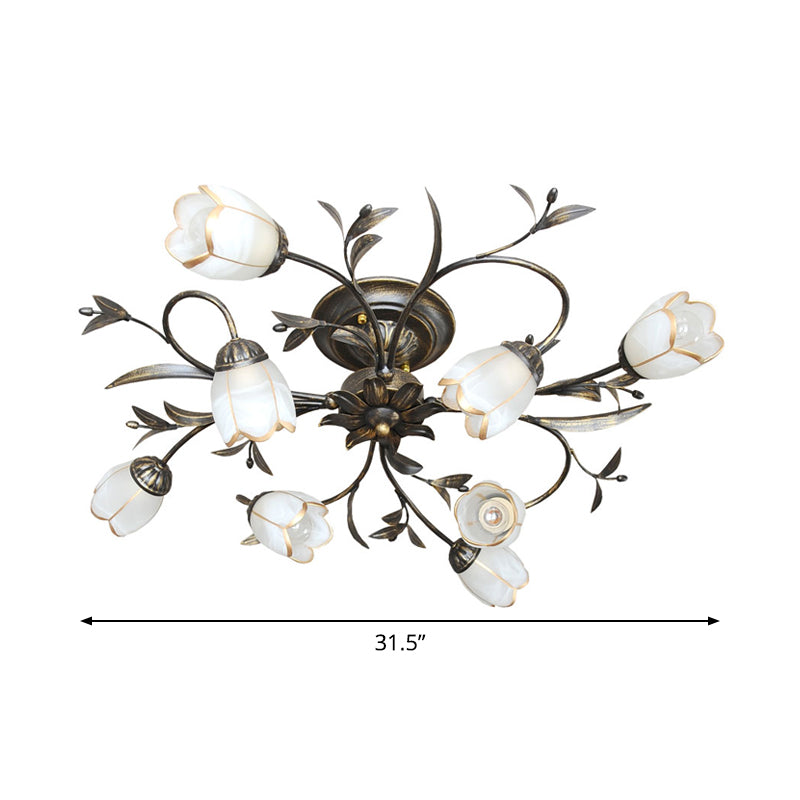 Vintage Tulip Glass Semi-Flush Ceiling Light