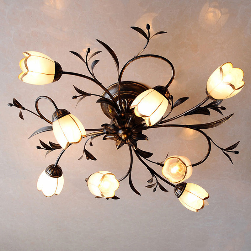 Vintage Tulip Glass Semi-Flush Ceiling Light