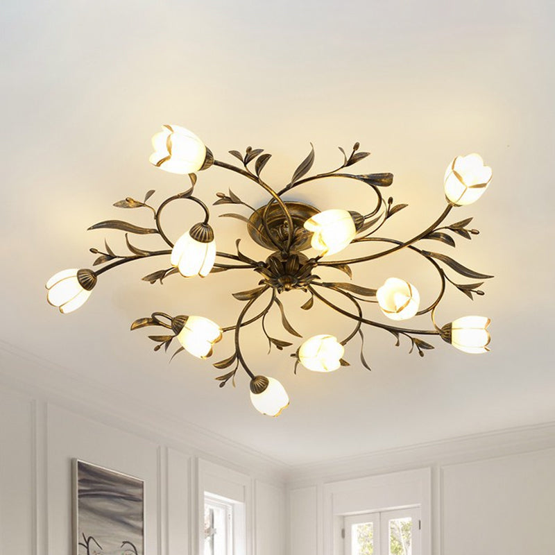 Vintage Tulip Glass Semi-Flush Ceiling Light