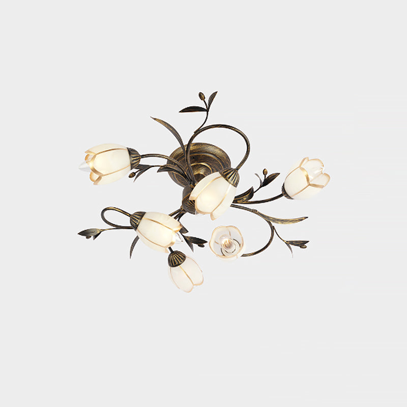 Vintage Tulip Glass Semi-Flush Ceiling Light