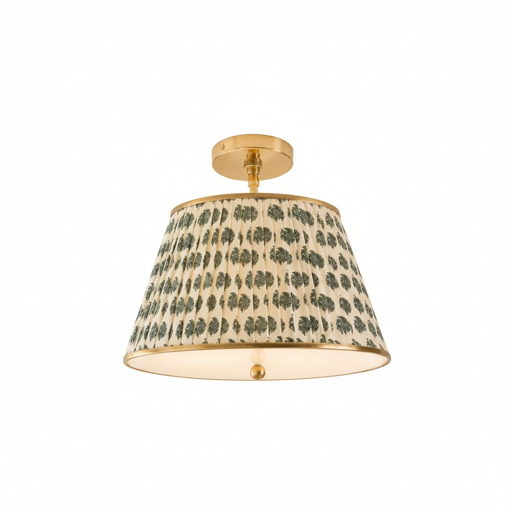 Vintage Pleated Patterned Shade Flush Mount Ceiling Light