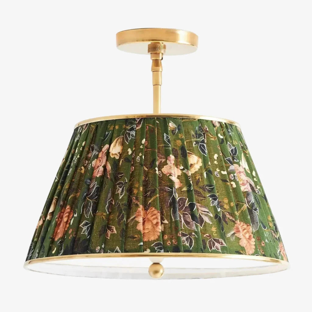 Vintage Pleated Patterned Shade Flush Mount Ceiling Light