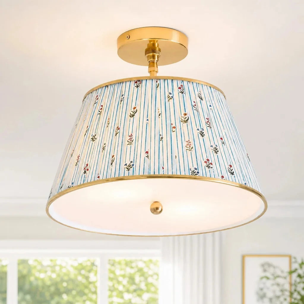 Vintage Pleated Patterned Shade Flush Mount Ceiling Light
