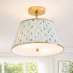 Vintage Pleated Patterned Shade Flush Mount Ceiling Light