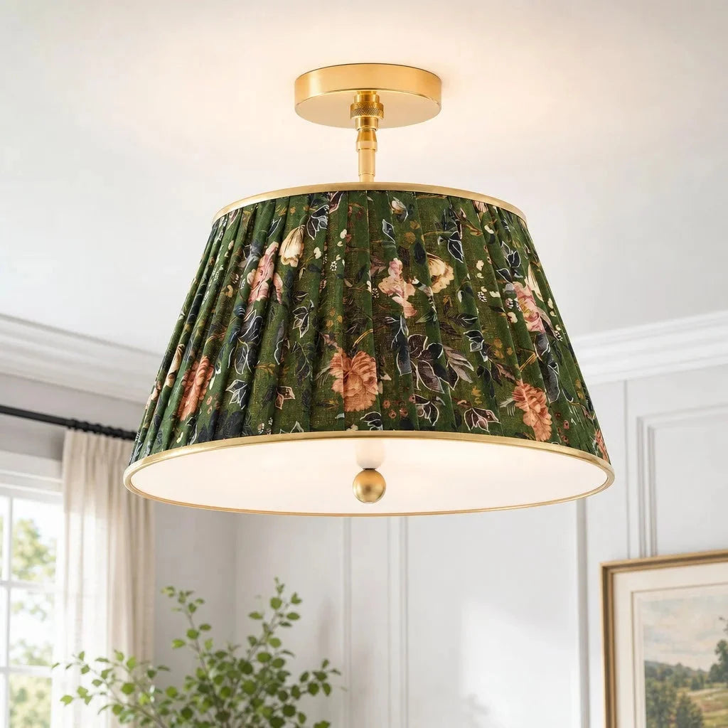 Vintage Pleated Patterned Shade Flush Mount Ceiling Light