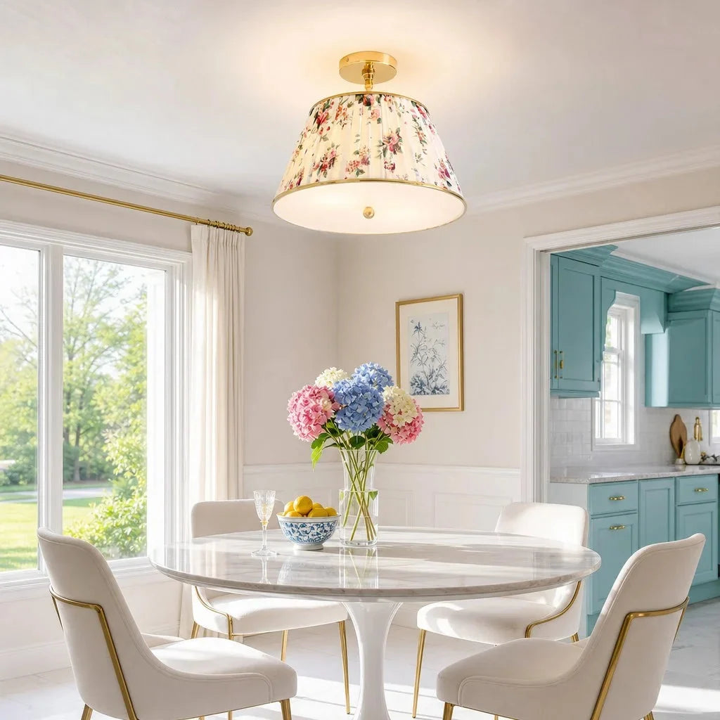 Vintage Pleated Patterned Shade Flush Mount Ceiling Light