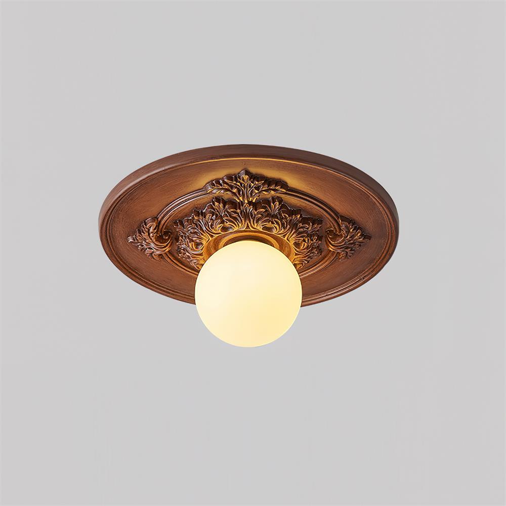 Vintage Ceiling Light with Carved Rosette and Globe Shade