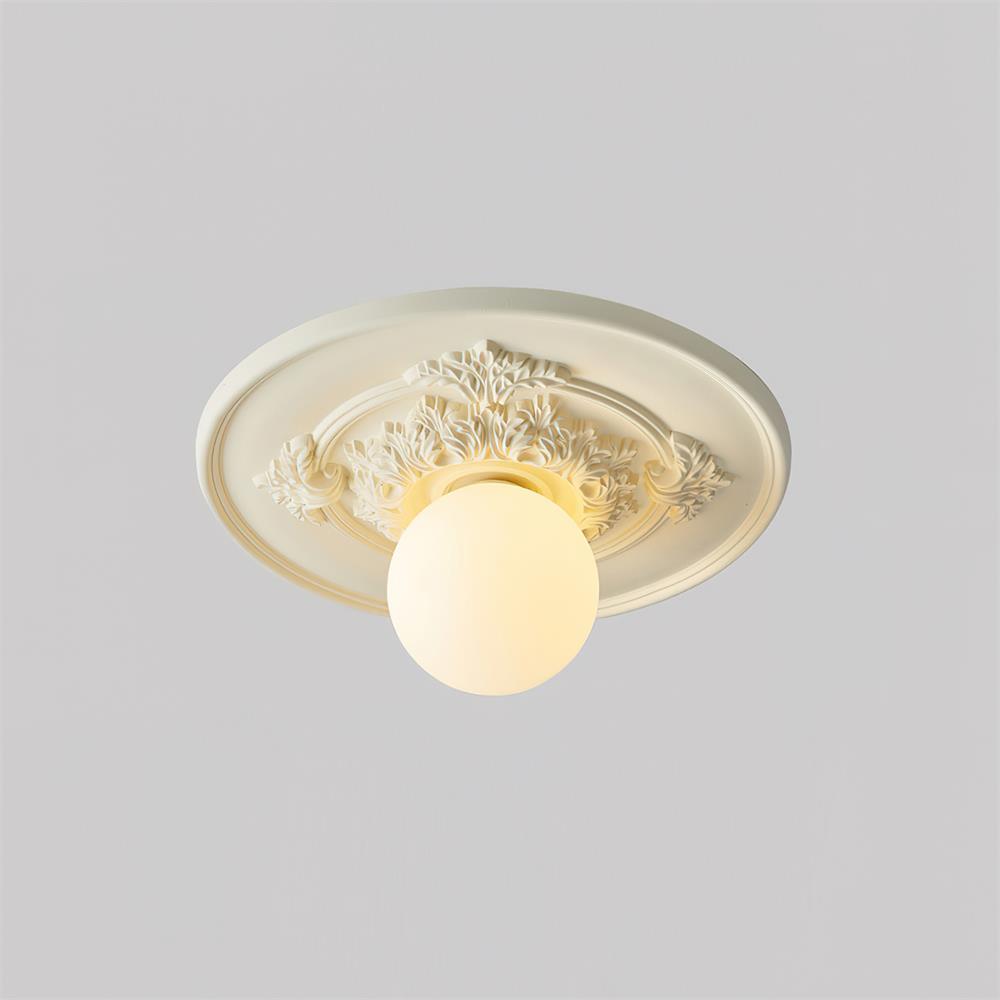 Vintage Ceiling Light with Carved Rosette and Globe Shade
