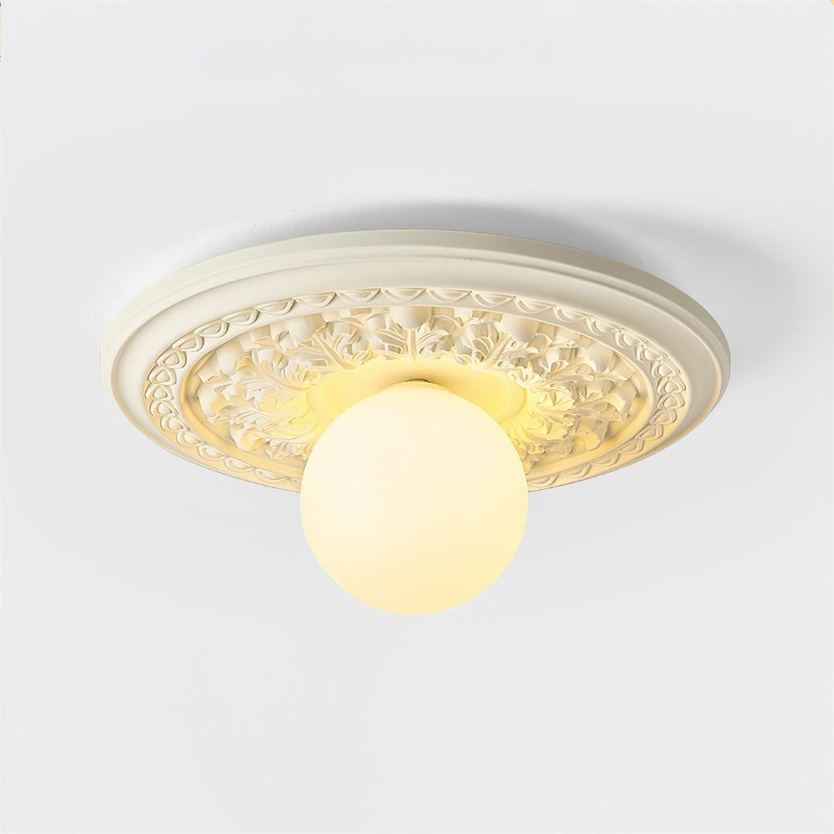Vintage Ceiling Light with Carved Rosette and Globe Shade