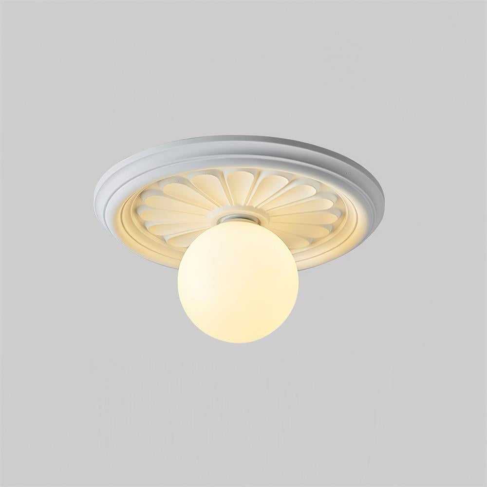 Vintage Ceiling Light with Carved Rosette and Globe Shade