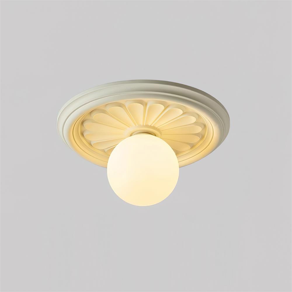 Vintage Ceiling Light with Carved Rosette and Globe Shade