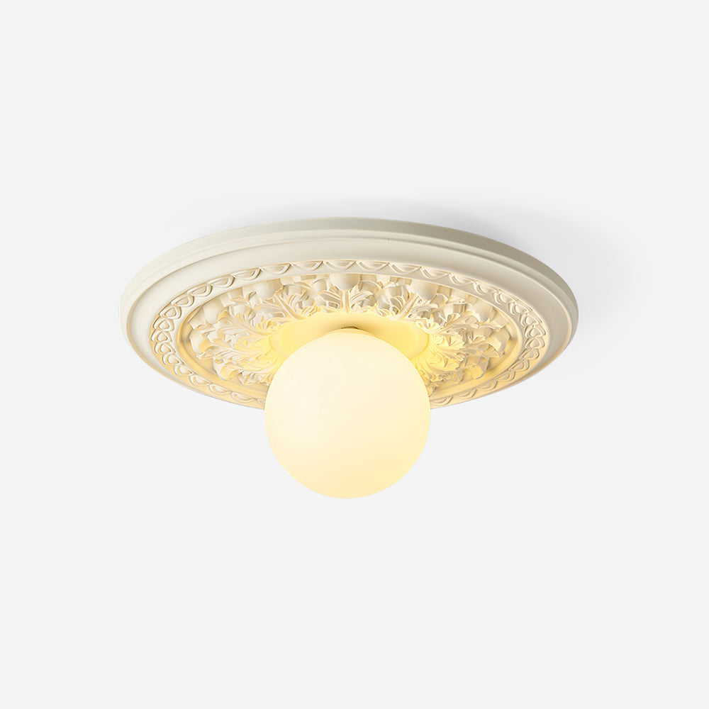 Vintage Ceiling Light with Carved Rosette and Globe Shade
