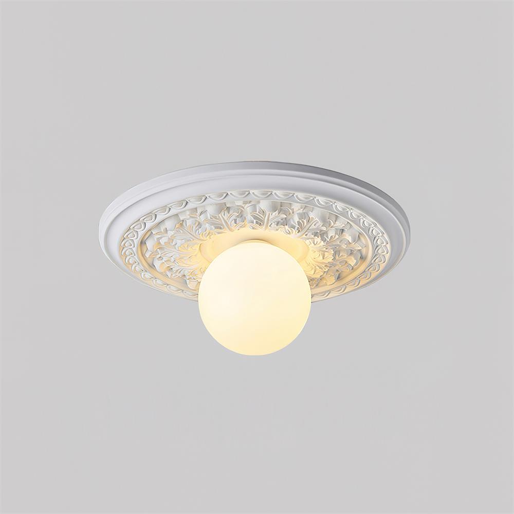 Vintage Ceiling Light with Carved Rosette and Globe Shade