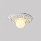 Vintage Ceiling Light with Carved Rosette and Globe Shade