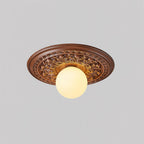 Vintage Ceiling Light with Carved Rosette and Globe Shade