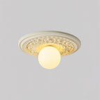 Vintage Ceiling Light with Carved Rosette and Globe Shade