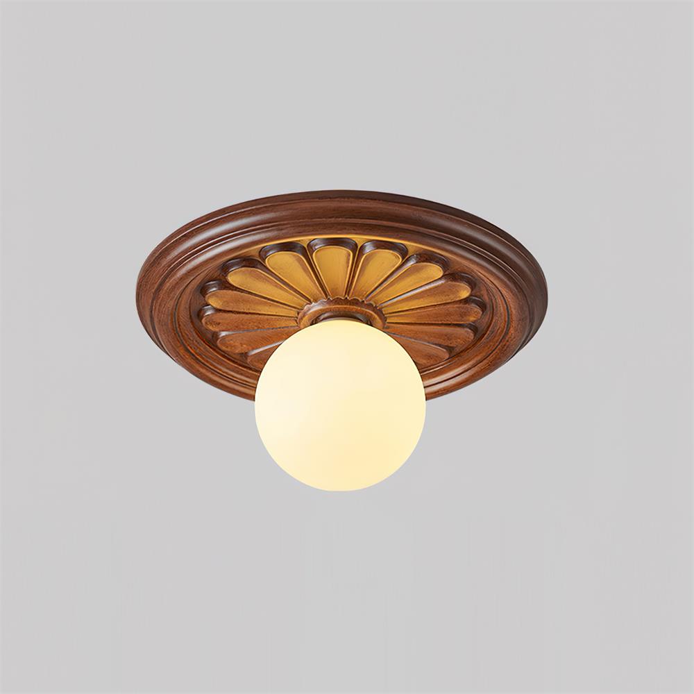 Vintage Ceiling Light with Carved Rosette and Globe Shade
