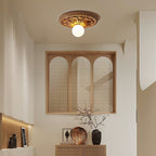 Vintage Ceiling Light with Carved Base and Opal Globe