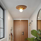 Vintage Ceiling Light with Carved Base and Opal Globe