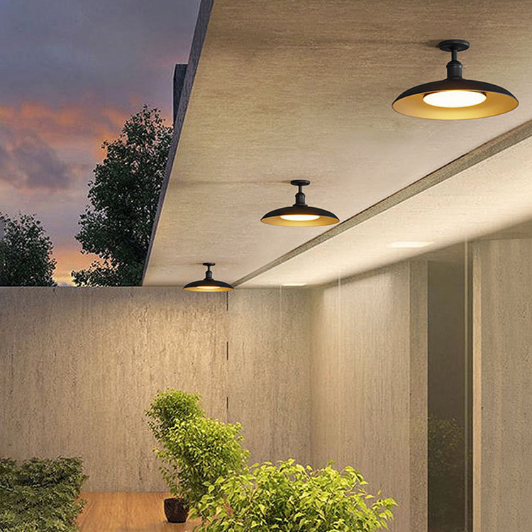 Scandi Outdoor Ceiling Light with Bowl Shade, Carbon Steel
