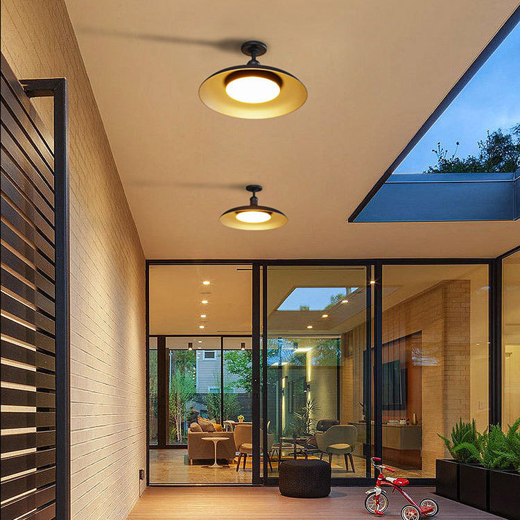 Scandi Outdoor Ceiling Light with Bowl Shade, Carbon Steel