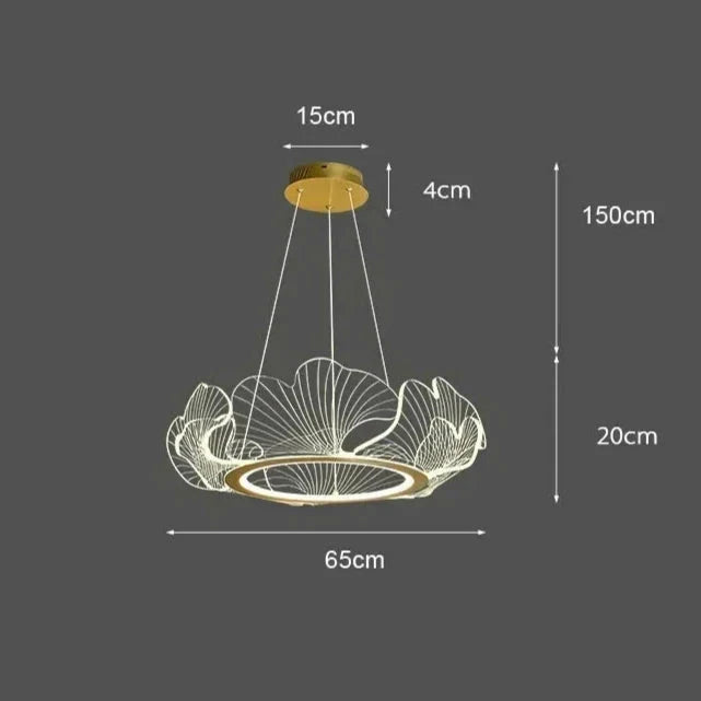 Art Deco Ginkgo Leaf Pendant Light with Adjustable Drop