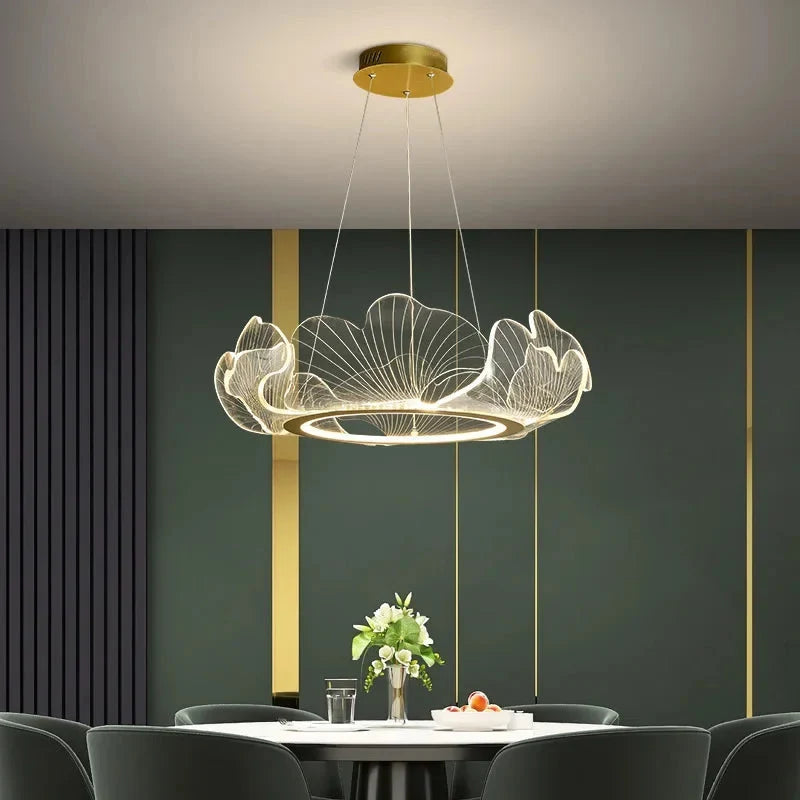 Art Deco Ginkgo Leaf Pendant Light with Adjustable Drop